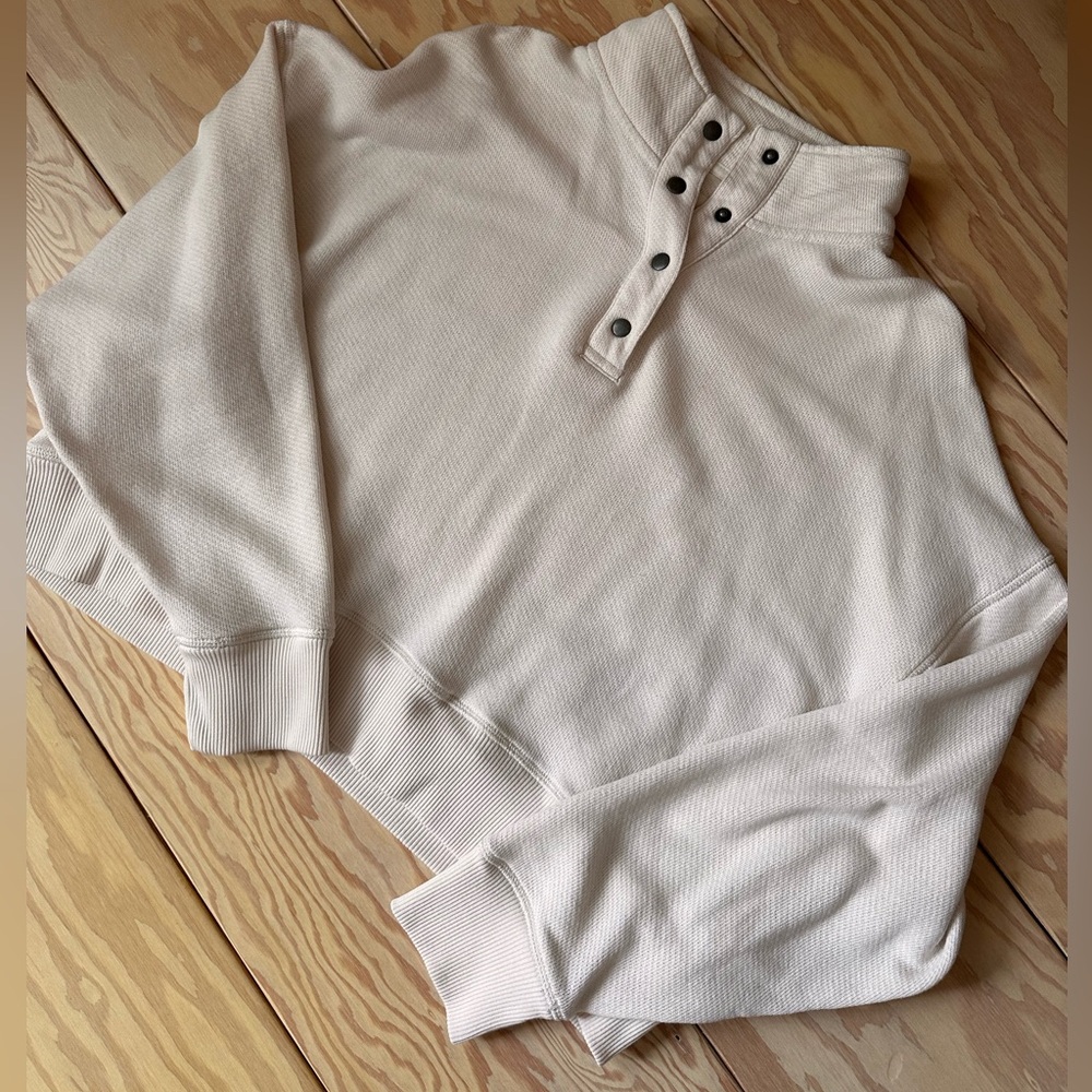 American Eagle Outfitters Cream Snap-Button Mock Neck Sweater